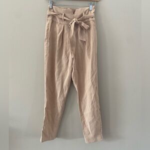 Dynamite NWOT High Waisted Paper Bag Khaki Pleated Tie Waist Trousers